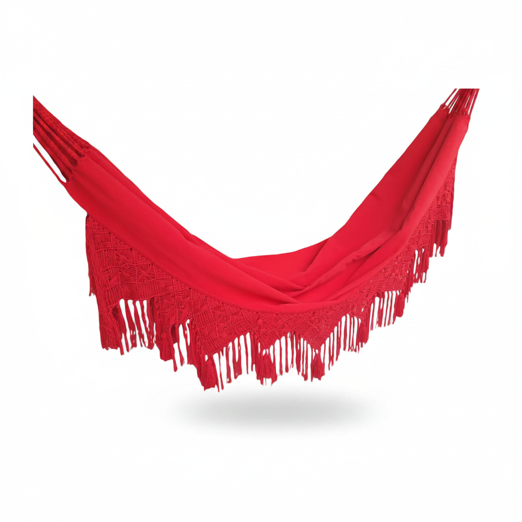 Hamaca Roja con Macramé - Foto profesional ecommerce